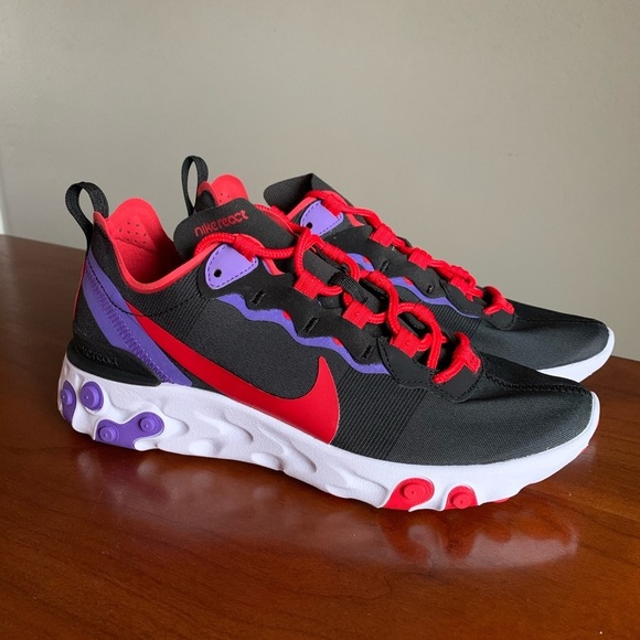 Women’s Nike React Element 55 Black/Red/ Purple - Picture 5 of 7